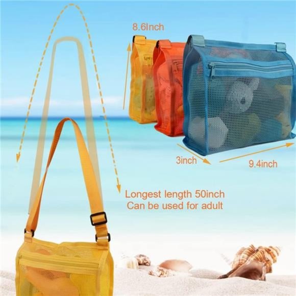 Mesh Bag for Holding Beach Shell,Toys (Blue&Yellow&Orange 3pack)Shell Collecting - Picture 2 of 6